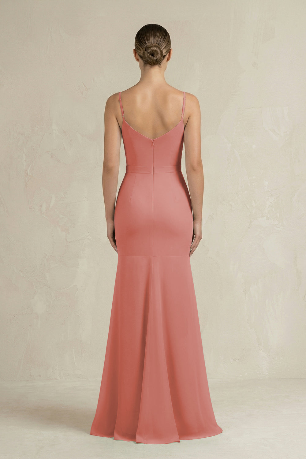 Cami Strap Mermaid Ruffled Chiffon Bridesmaid Dress in Mulberry