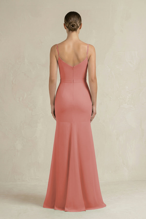 Cami Strap Mermaid Ruffled Chiffon Bridesmaid Dress in Mulberry (2) | KISSBRIDAL
