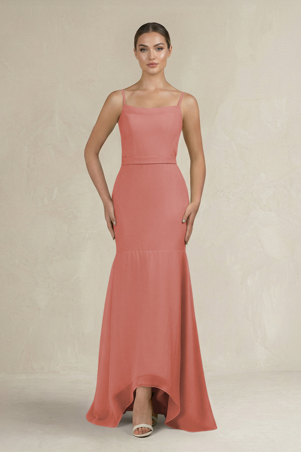 Cami Strap Mermaid Ruffled Chiffon Bridesmaid Dress in Mulberry