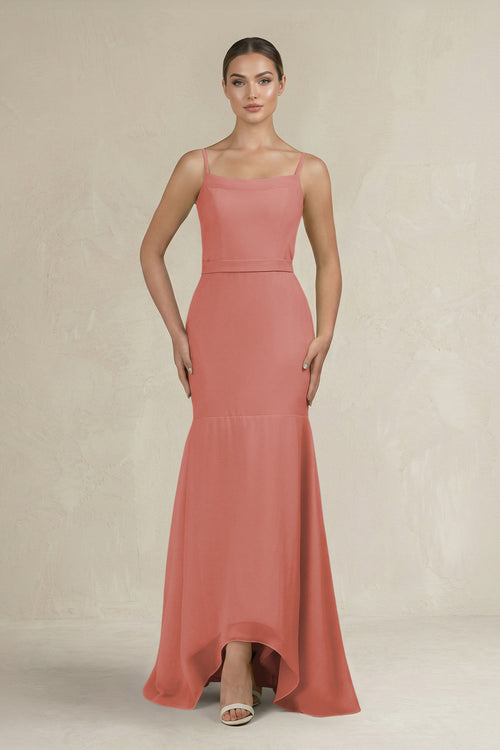 Cami Strap Mermaid Ruffled Chiffon Bridesmaid Dress in Mulberry | KISSBRIDAL