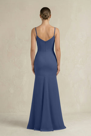 Cami Strap Mermaid Ruffled Chiffon Bridesmaid Dress in Navy - SHE IS ME Bridesmaid Dresses