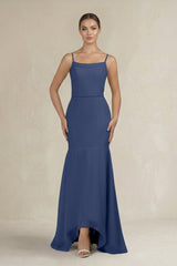 Cami Strap Mermaid Ruffled Chiffon Bridesmaid Dress in Navy - KISS BRIDAL Bridesmaid Dresses