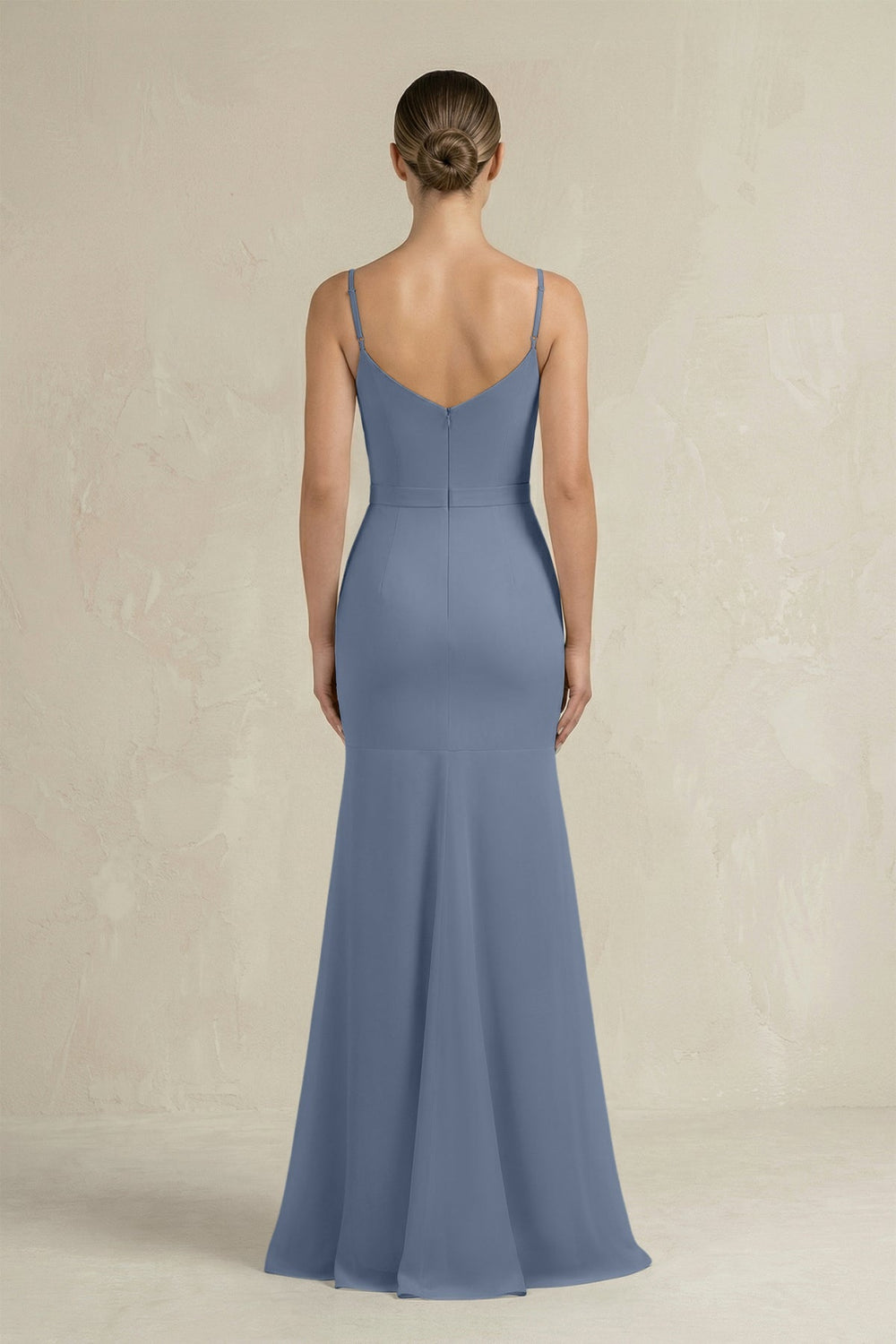Cami Strap Mermaid Ruffled Chiffon Bridesmaid Dress in Neptune - SHE IS ME Bridesmaid Dresses