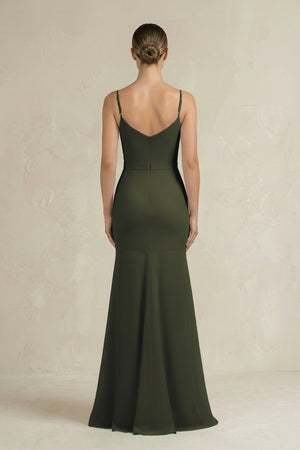 Cami Strap Mermaid Ruffled Chiffon Bridesmaid Dress in Olive (2) | KISSBRIDAL