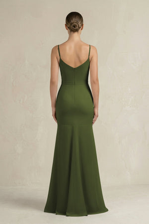 Cami Strap Mermaid Ruffled Chiffon Bridesmaid Dress in Olive - SHE IS ME Bridesmaid Dresses