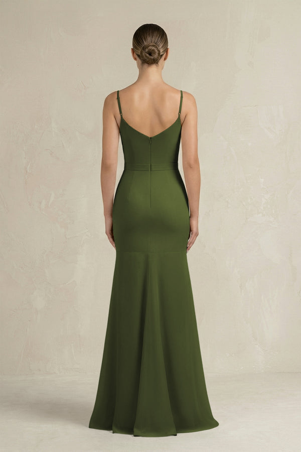 Cami Strap Mermaid Ruffled Chiffon Bridesmaid Dress in Olive - SHE IS ME Bridesmaid Dresses