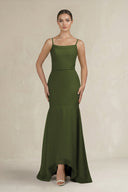 Cami Strap Mermaid Ruffled Chiffon Bridesmaid Dress in Olive - SHE IS ME Bridesmaid Dresses