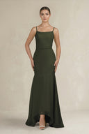 Cami Strap Mermaid Ruffled Chiffon Bridesmaid Dress in Olive | KISSBRIDAL