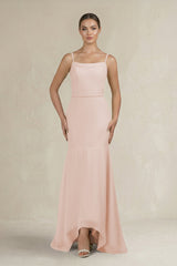 Cami Strap Mermaid Ruffled Chiffon Bridesmaid Dress in Pale Blush - KISS BRIDAL Bridesmaid Dresses