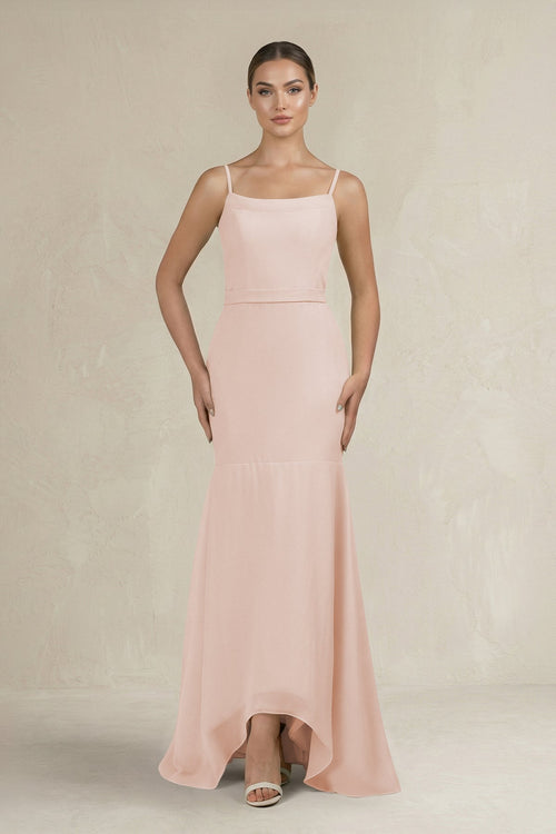 Cami Strap Mermaid Ruffled Chiffon Bridesmaid Dress in Pale Blush - KISS BRIDAL Bridesmaid Dresses