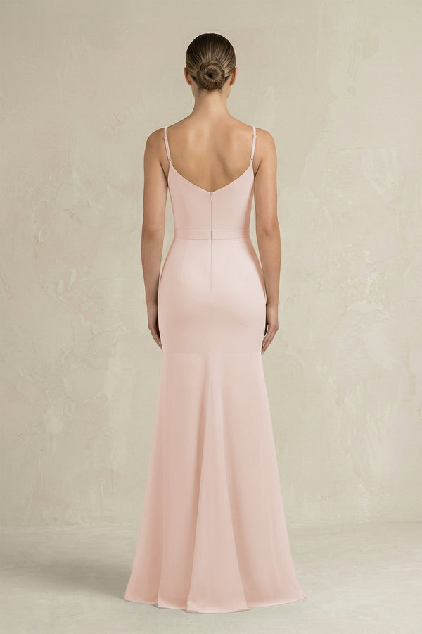 Cami Strap Mermaid Ruffled Chiffon Bridesmaid Dress in Pale Blush - KISS BRIDAL Bridesmaid Dresses