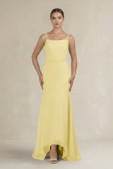 Cami Strap Mermaid Ruffled Chiffon Bridesmaid Dress in Pastel Yellow - KISS BRIDAL Bridesmaid Dresses