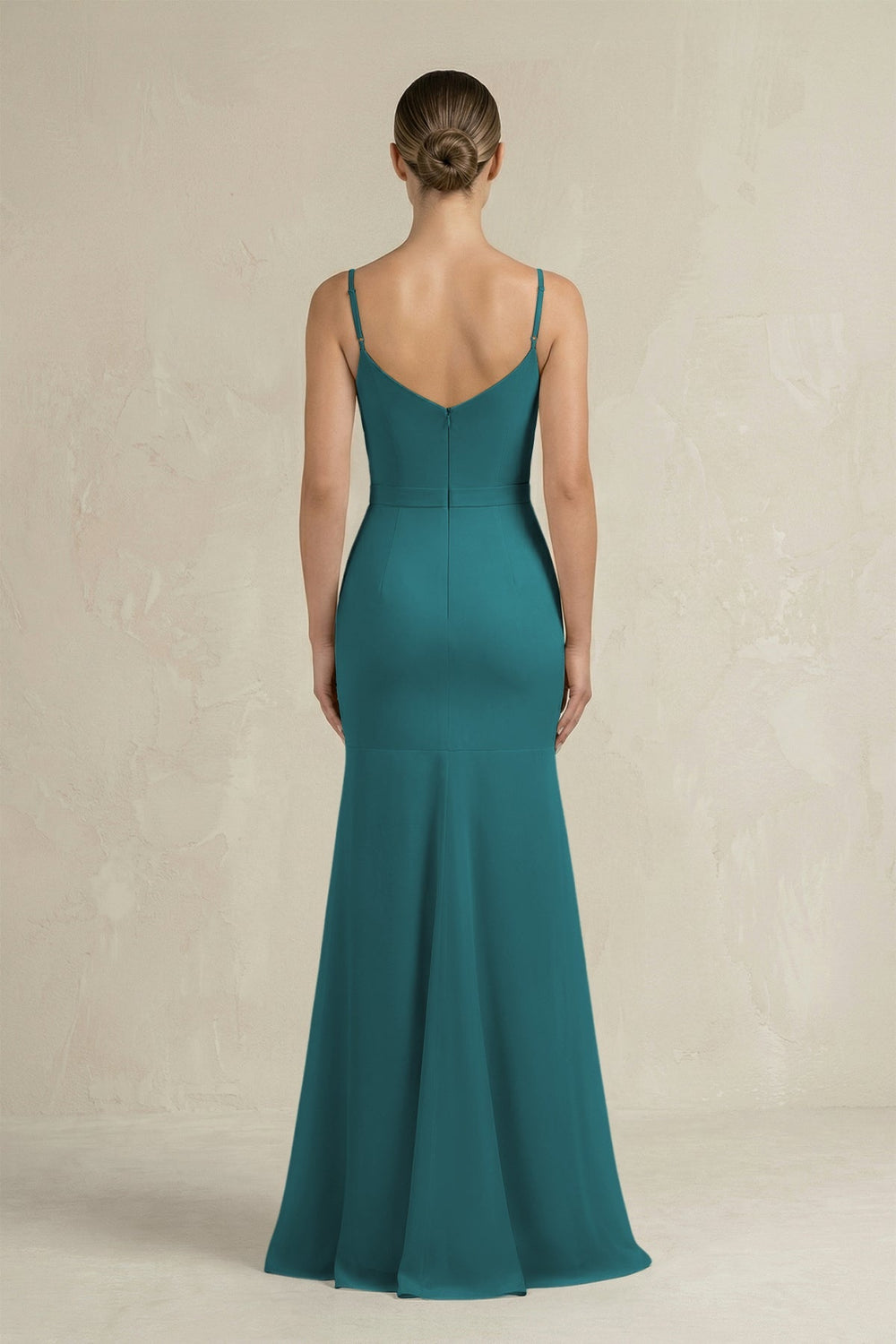 Cami Strap Mermaid Ruffled Chiffon Bridesmaid Dress in Pine - SHE IS ME Bridesmaid Dresses