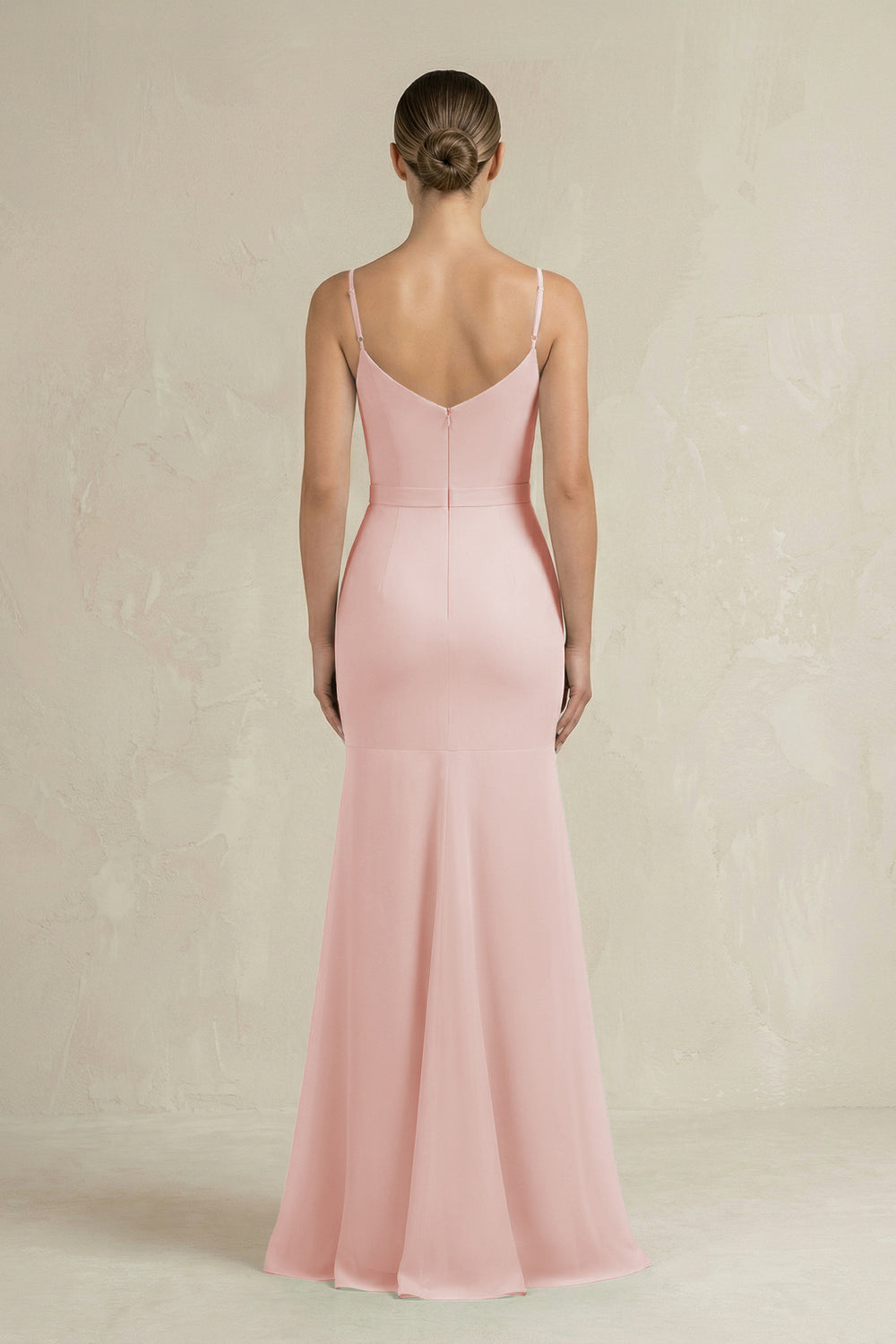 Cami Strap Mermaid Ruffled Chiffon Bridesmaid Dress in Rose Petal