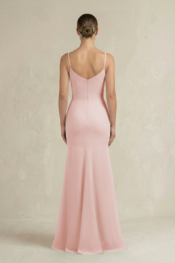 Cami Strap Mermaid Ruffled Chiffon Bridesmaid Dress in Rose Petal (2) | KISSBRIDAL