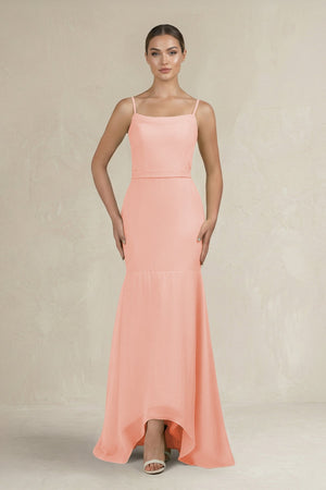 Cami Strap Mermaid Ruffled Chiffon Bridesmaid Dress in Rose Petal - KISS BRIDAL Bridesmaid Dresses