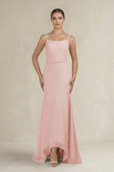 Cami Strap Mermaid Ruffled Chiffon Bridesmaid Dress in Rose Petal | KISSBRIDAL