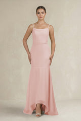Cami Strap Mermaid Ruffled Chiffon Bridesmaid Dress in Rose Petal | KISSBRIDAL