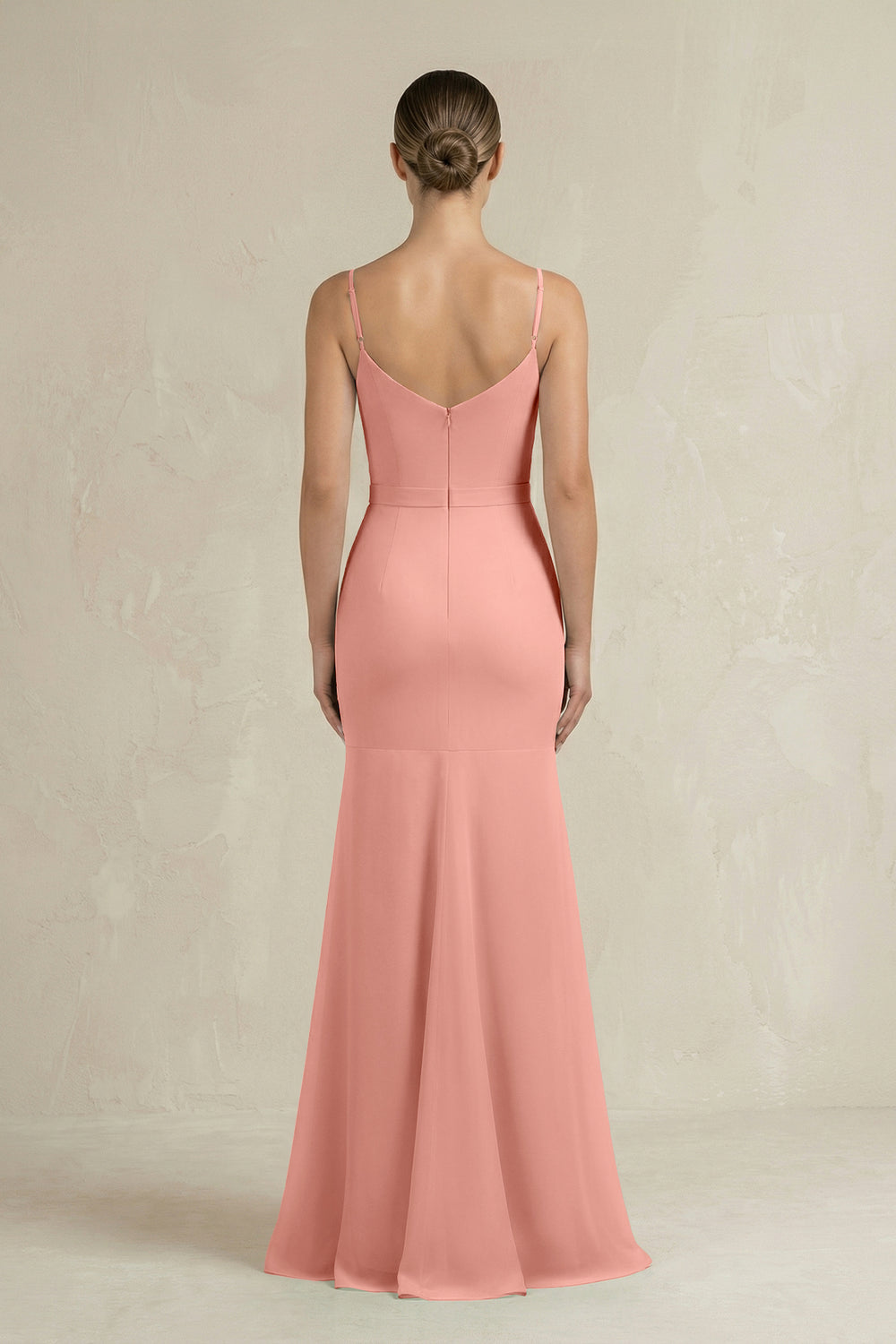 Cami Strap Mermaid Ruffled Chiffon Bridesmaid Dress in Rosette