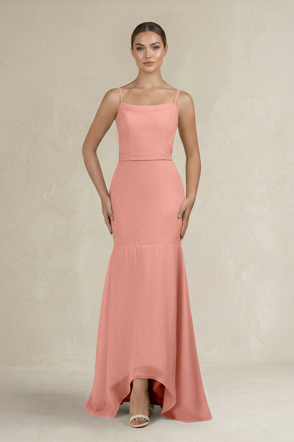 Cami Strap Mermaid Ruffled Chiffon Bridesmaid Dress in Rosette