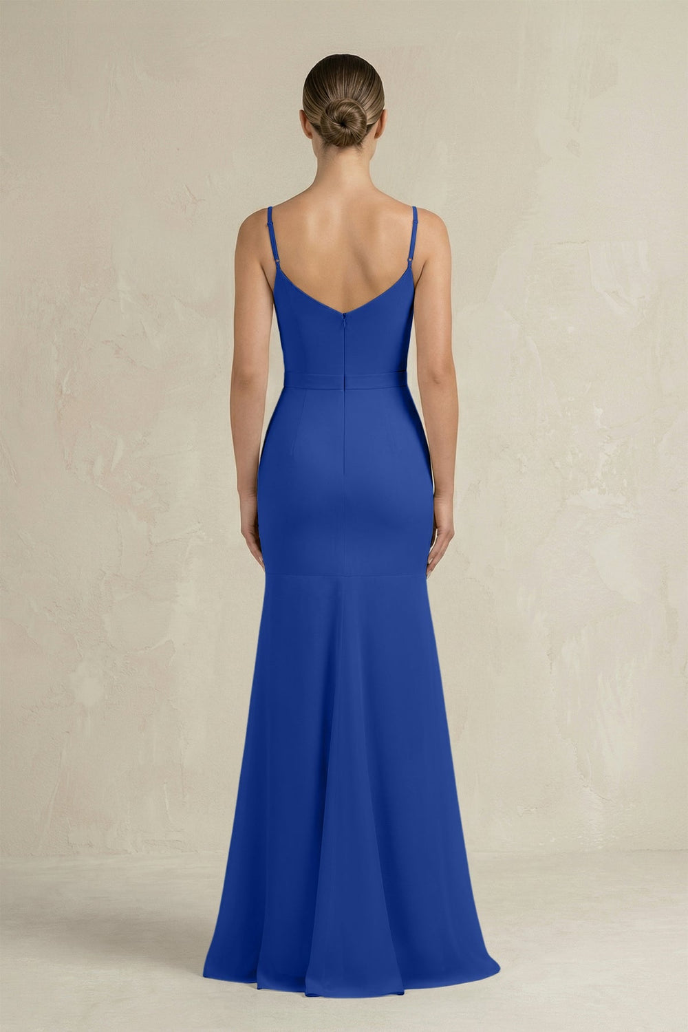 Cami Strap Mermaid Ruffled Chiffon Bridesmaid Dress in Royal Blue - SHE IS ME Bridesmaid Dresses
