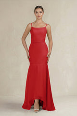 Cami Strap Mermaid Ruffled Chiffon Bridesmaid Dress in Ruby Red - KISS BRIDAL Bridesmaid Dresses