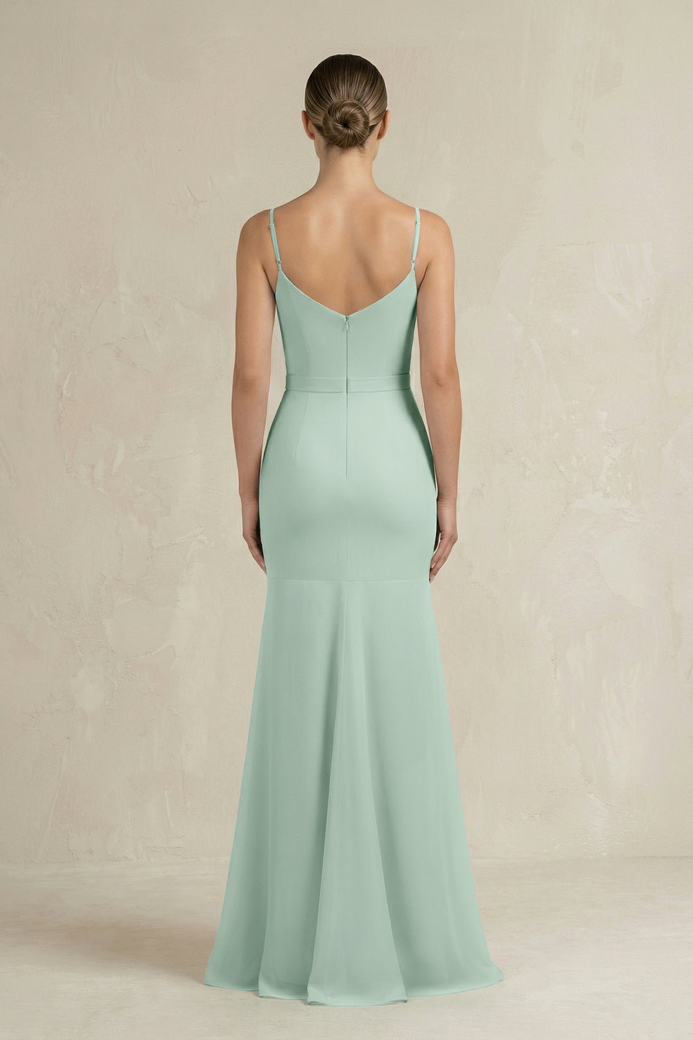 Cami Strap Mermaid Ruffled Chiffon Bridesmaid Dress in Sage