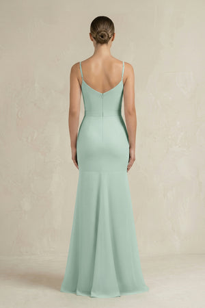 Cami Strap Mermaid Ruffled Chiffon Bridesmaid Dress in Sage (2) | KISSBRIDAL