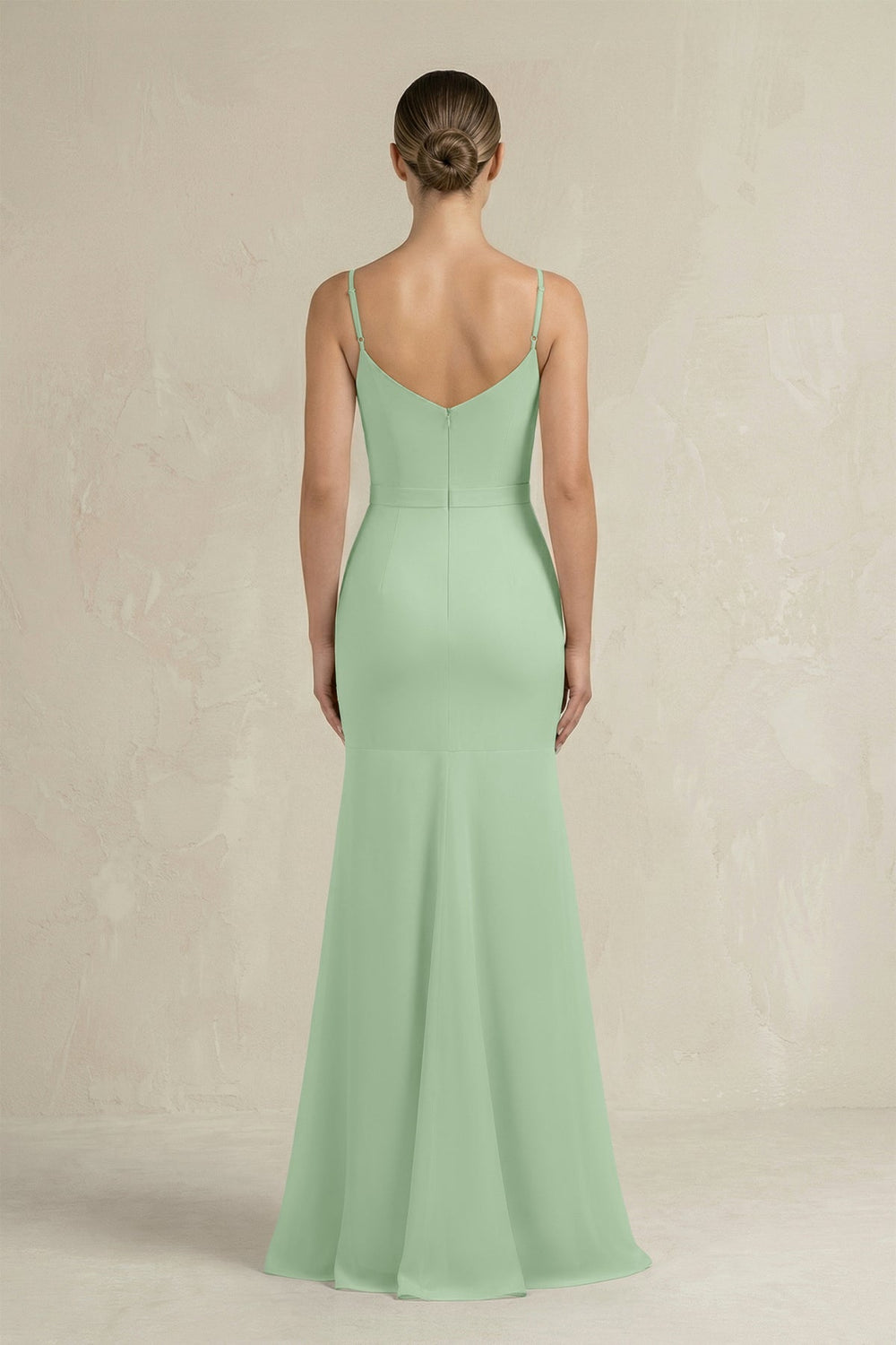 Cami Strap Mermaid Ruffled Chiffon Bridesmaid Dress in Sage - SHE IS ME Bridesmaid Dresses