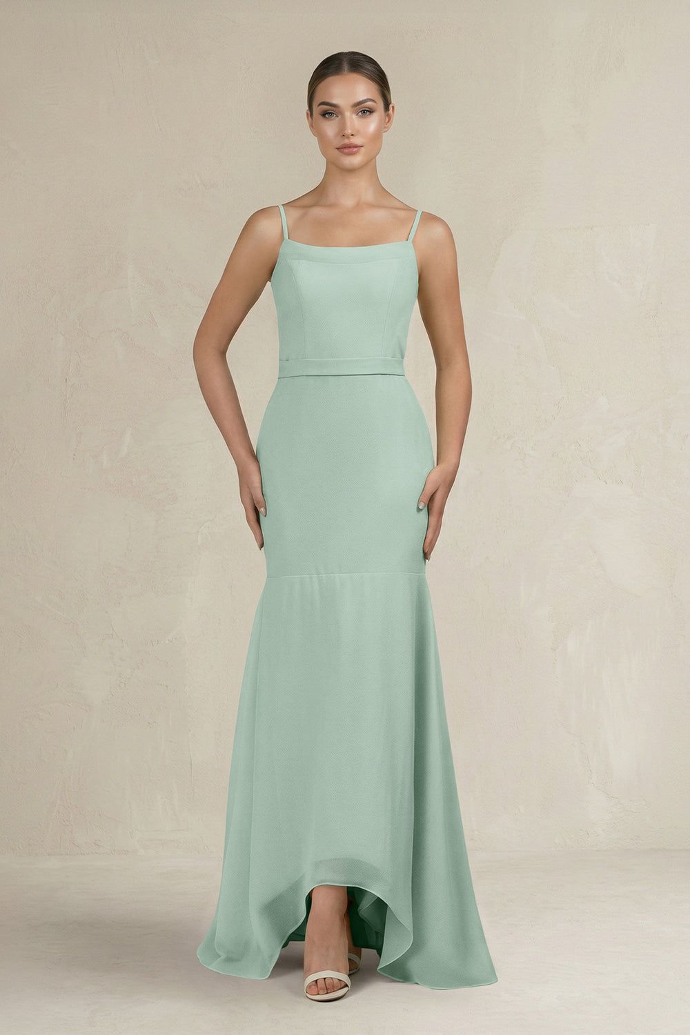 Cami Strap Mermaid Ruffled Chiffon Bridesmaid Dress in Sage
