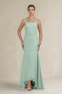 Cami Strap Mermaid Ruffled Chiffon Bridesmaid Dress in Sage | KISSBRIDAL