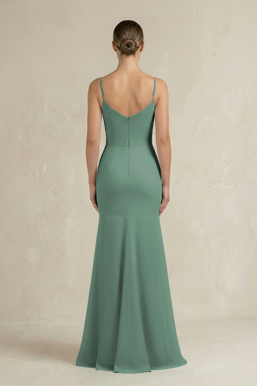 Cami Strap Mermaid Ruffled Chiffon Bridesmaid Dress in Sea Glass