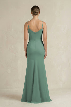 Cami Strap Mermaid Ruffled Chiffon Bridesmaid Dress in Sea Glass (2) | KISSBRIDAL