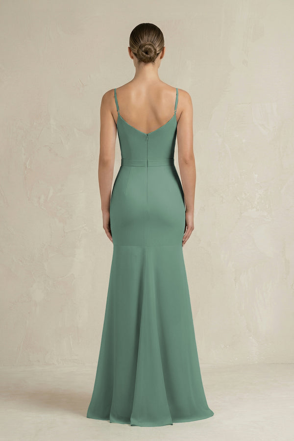 Cami Strap Mermaid Ruffled Chiffon Bridesmaid Dress in Sea Glass (2) | KISSBRIDAL