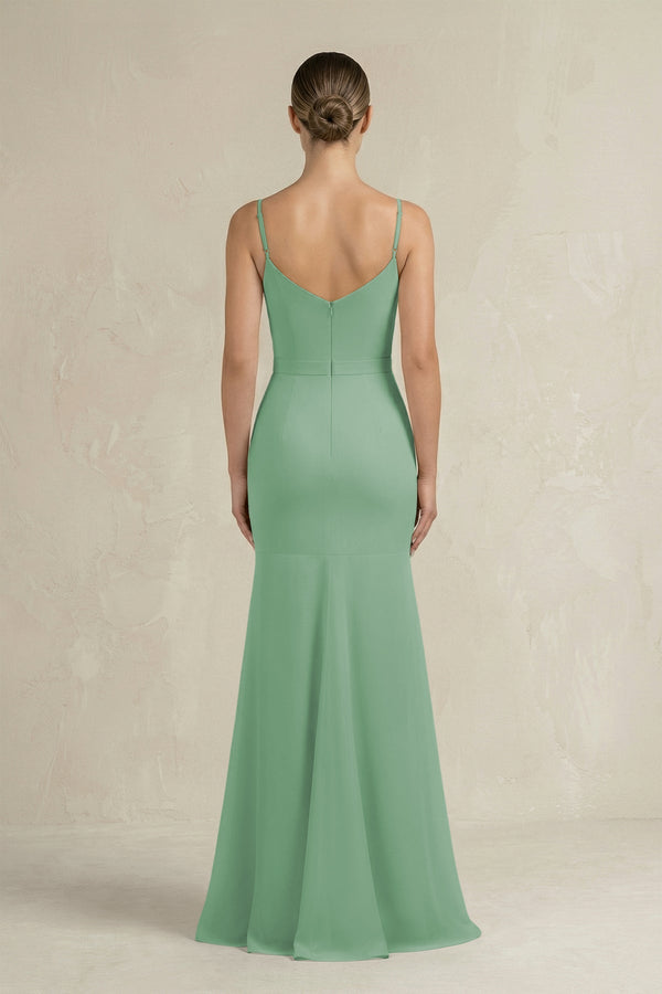 Cami Strap Mermaid Ruffled Chiffon Bridesmaid Dress in Sea Glass - SHE IS ME Bridesmaid Dresses