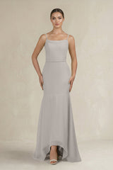 Cami Strap Mermaid Ruffled Chiffon Bridesmaid Dress in Silver - KISS BRIDAL Bridesmaid Dresses