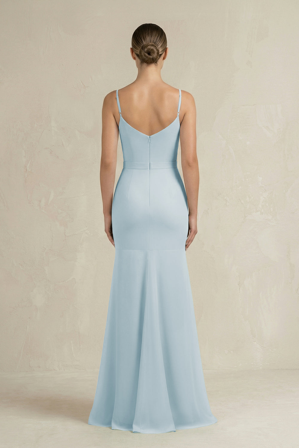 Cami Strap Mermaid Ruffled Chiffon Bridesmaid Dress in Sky Blue