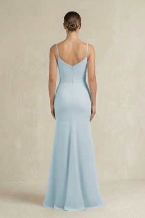 Cami Strap Mermaid Ruffled Chiffon Bridesmaid Dress in Sky Blue (2) | KISSBRIDAL