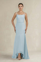 Cami Strap Mermaid Ruffled Chiffon Bridesmaid Dress in Sky Blue | KISSBRIDAL