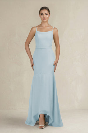 Cami Strap Mermaid Ruffled Chiffon Bridesmaid Dress in Sky Blue | KISSBRIDAL