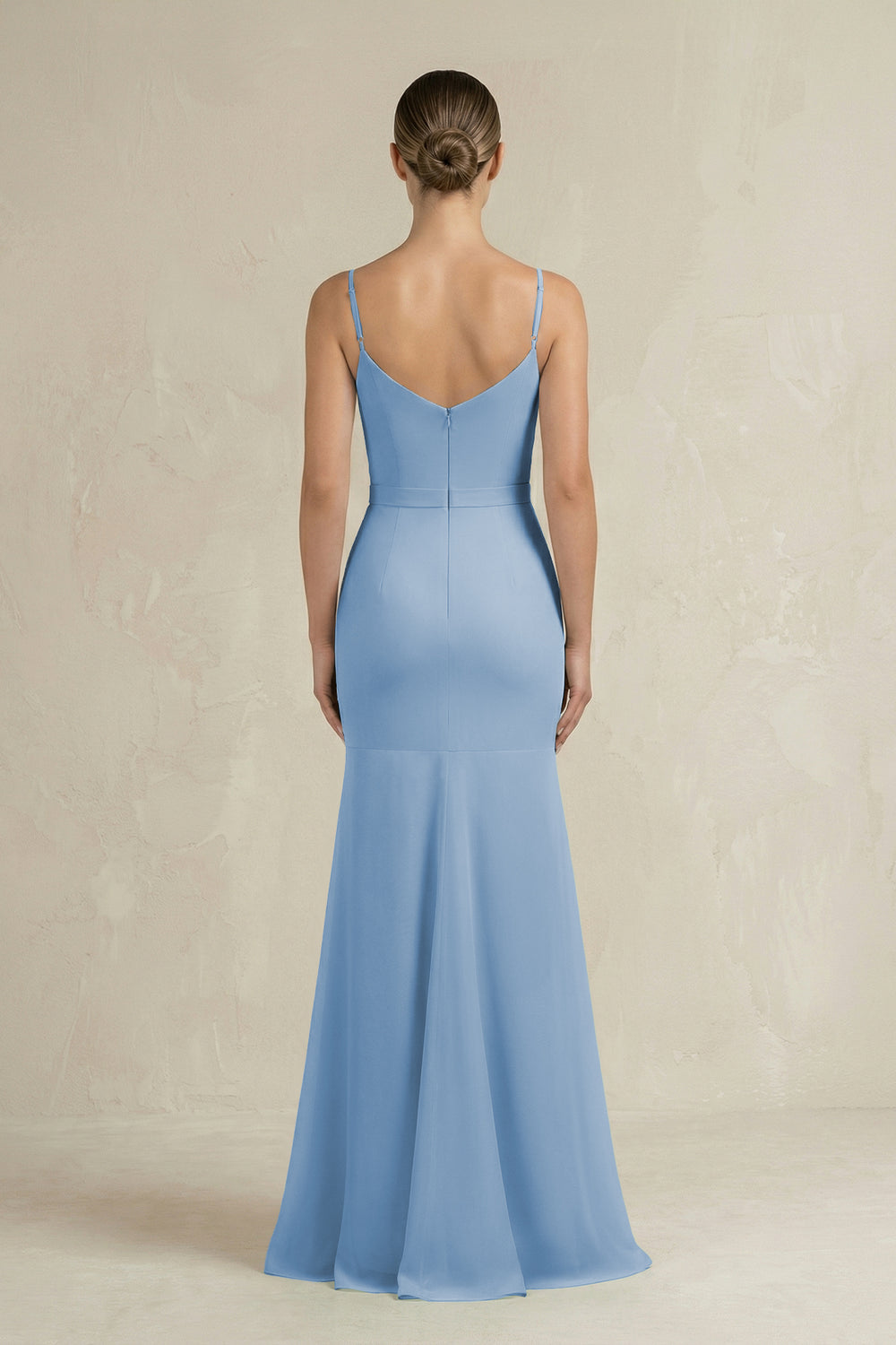 Cami Strap Mermaid Ruffled Chiffon Bridesmaid Dress in Steel Blue