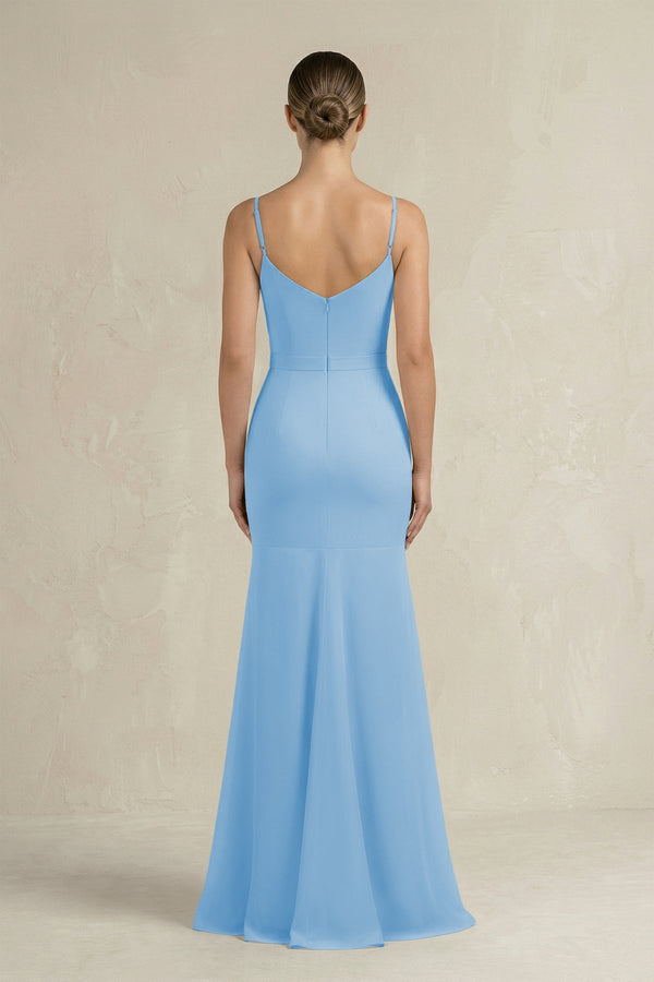 Cami Strap Mermaid Ruffled Chiffon Bridesmaid Dress in Steel Blue - SHE IS ME Bridesmaid Dresses