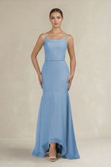 Cami Strap Mermaid Ruffled Chiffon Bridesmaid Dress in Steel Blue | KISSBRIDAL