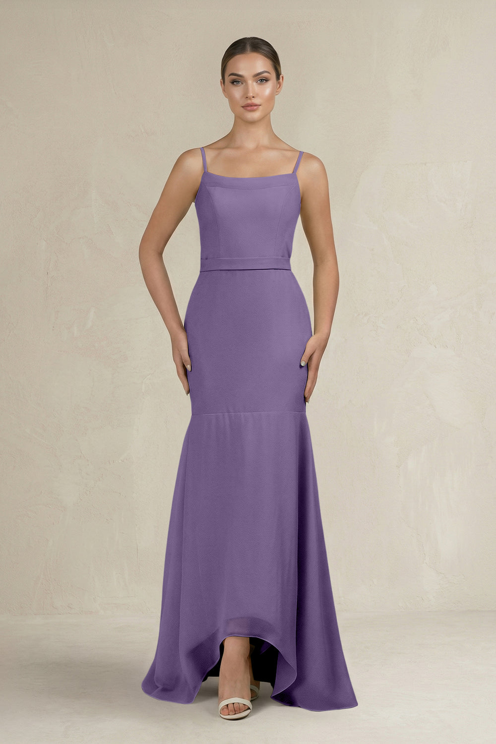 Cami Strap Mermaid Ruffled Chiffon Bridesmaid Dress in Tahiti