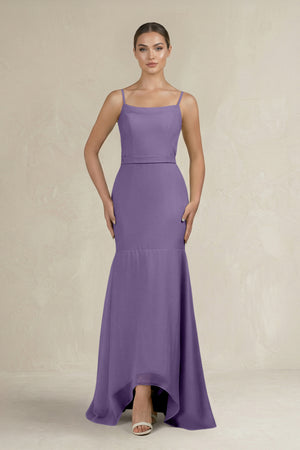 Cami Strap Mermaid Ruffled Chiffon Bridesmaid Dress in Tahiti | KISSBRIDAL