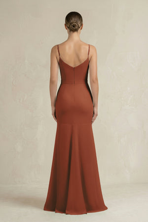 Cami Strap Mermaid Ruffled Chiffon Bridesmaid Dress in Terracotta (2) | KISSBRIDAL