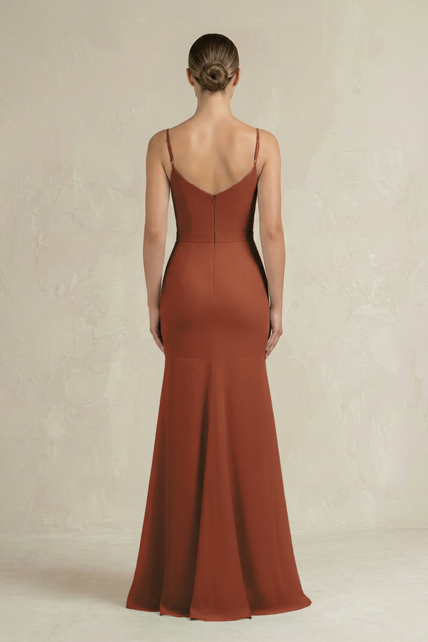Cami Strap Mermaid Ruffled Chiffon Bridesmaid Dress in Terracotta (2) | KISSBRIDAL