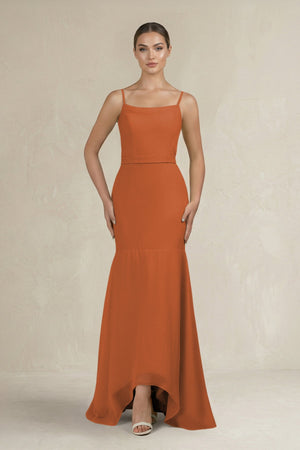 Cami Strap Mermaid Ruffled Chiffon Bridesmaid Dress in Terracotta - KISS BRIDAL Bridesmaid Dresses