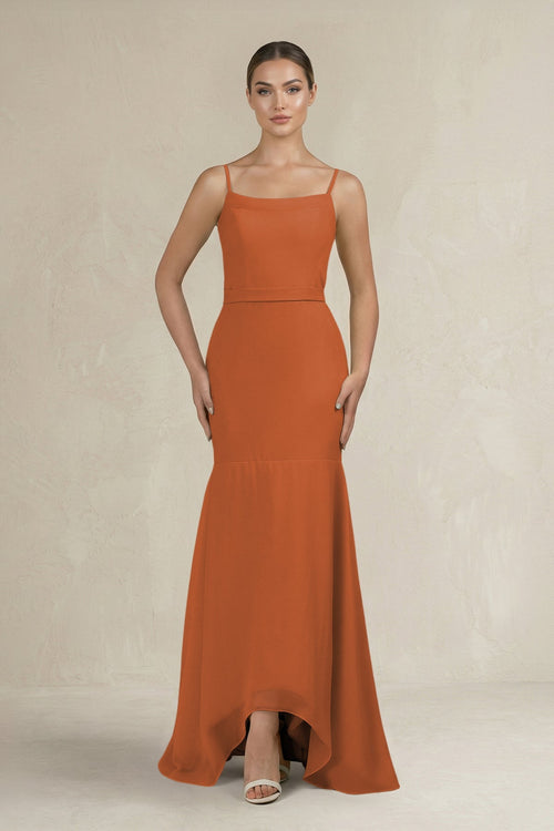 Cami Strap Mermaid Ruffled Chiffon Bridesmaid Dress in Terracotta - KISS BRIDAL Bridesmaid Dresses