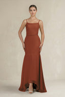 Cami Strap Mermaid Ruffled Chiffon Bridesmaid Dress in Terracotta | KISSBRIDAL